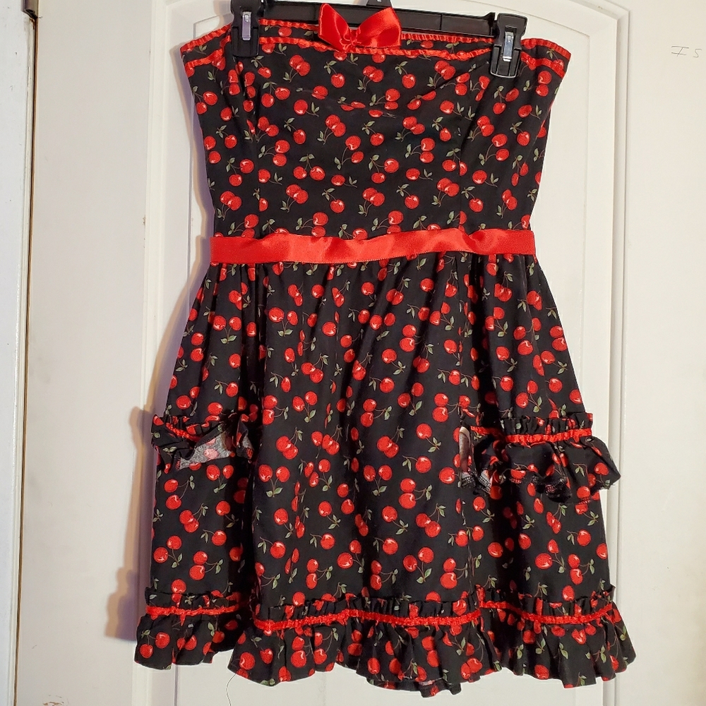 Handmade Custom Cherry Print Retro Style Dress